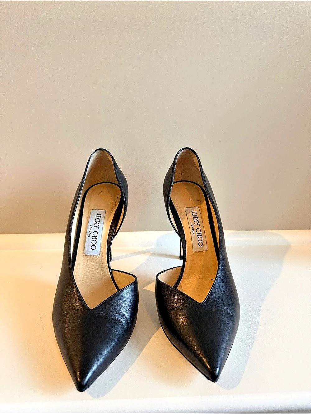 Jimmy Choo Pointed Toe Leather Heels in Black Size 38